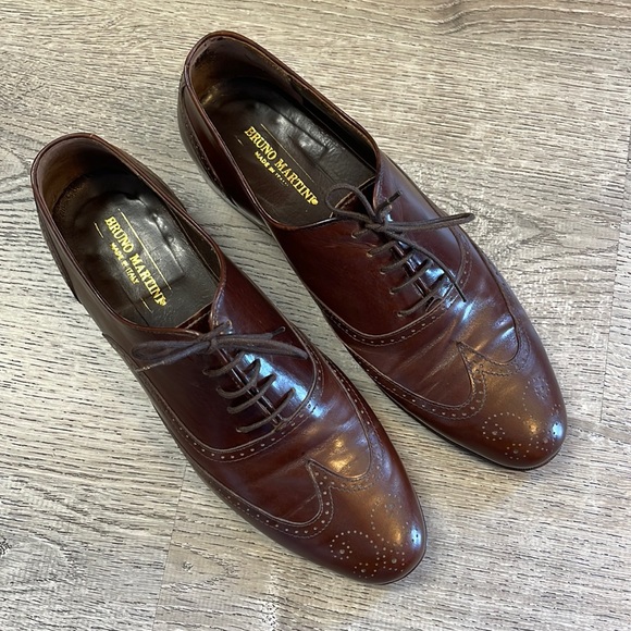 Bruno Martini Mens Shoes 9 Brown Wingtip Oxford Leather Italy Handmade Wedding - Picture 1 of 12